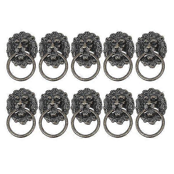 10pcs Home Knobs Handle Bronze Lion Head Shape Drawer Knobs Door Pull Handle Knob With Drawer Ring