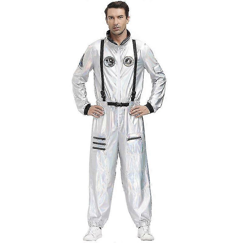 Unisex Astronaut Costume Womens Mens Silver Space Suit Halloween Spaceman Costume