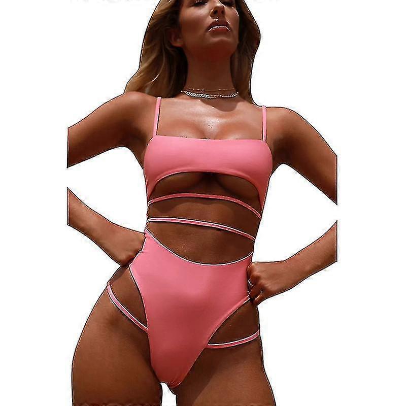 Bikini One Piece Swimwear, Women's Solid Color Strap Bikini Bikini