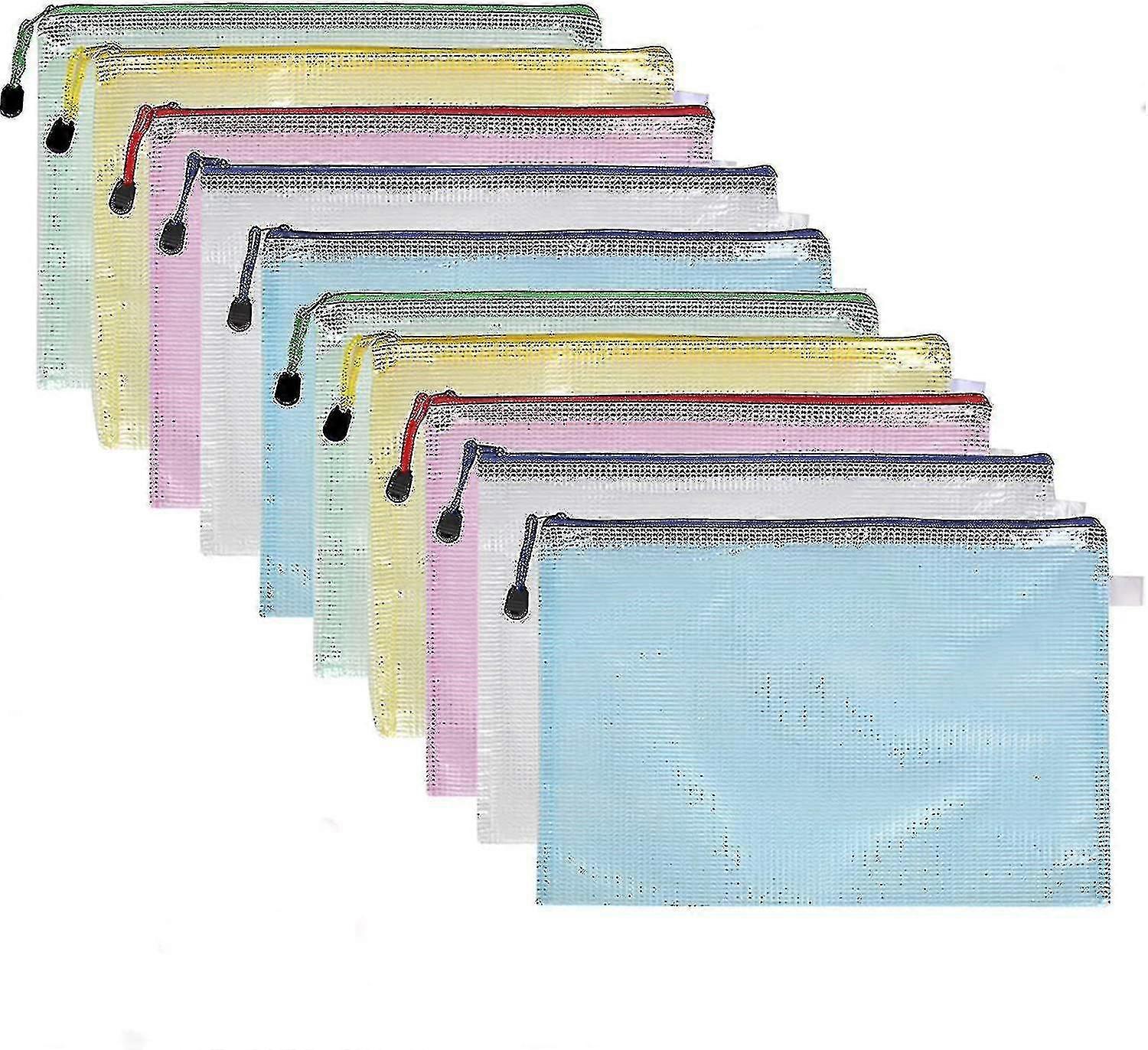 Plastic Wallets, 10pcs A4 Zip Plastic Folders Lock Bags Mesh Document File Folders Plastic Pockets Zipper File Wallet