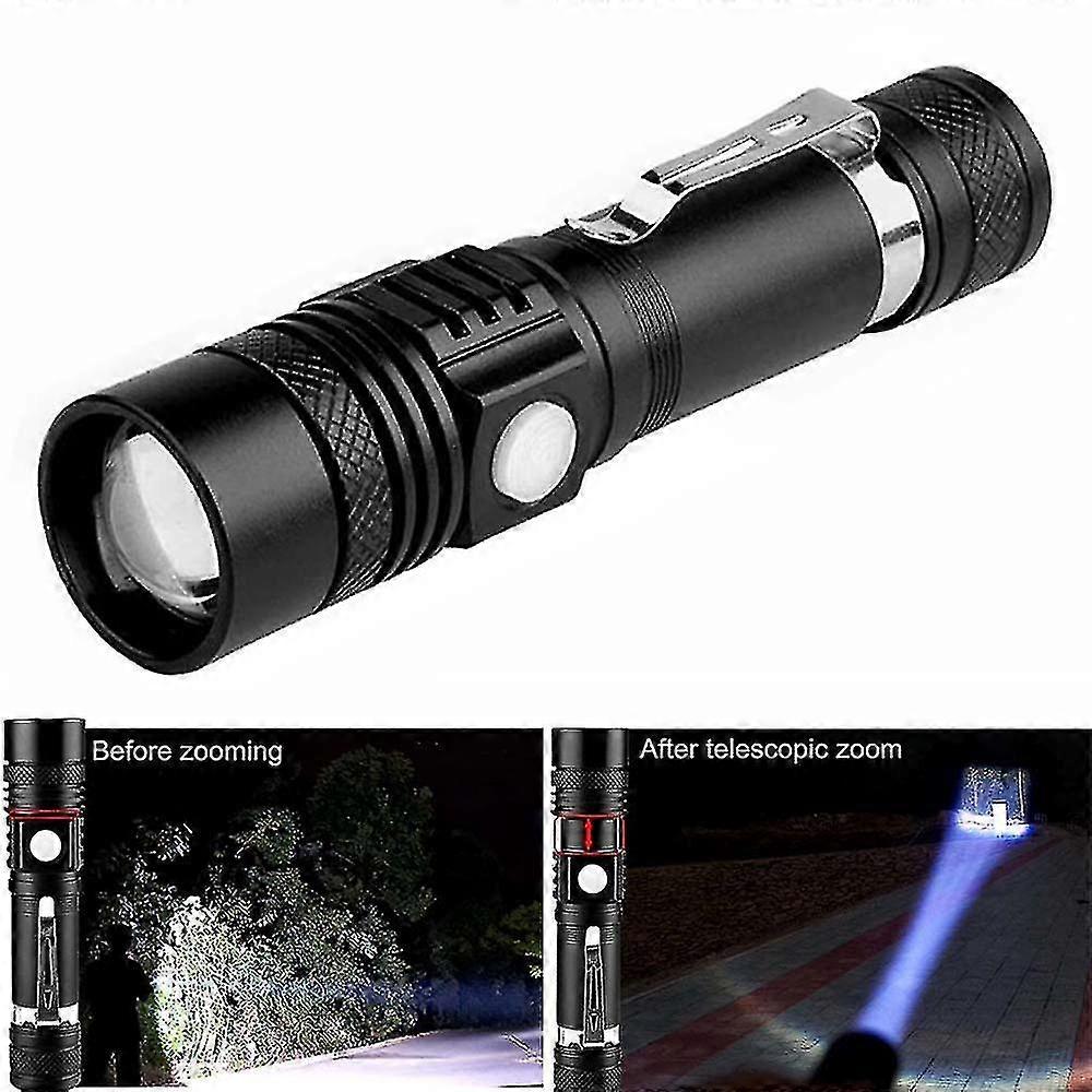 T6 Telescopic Zoom Flashlight Dimmable Rechargeable Hand Torch Light