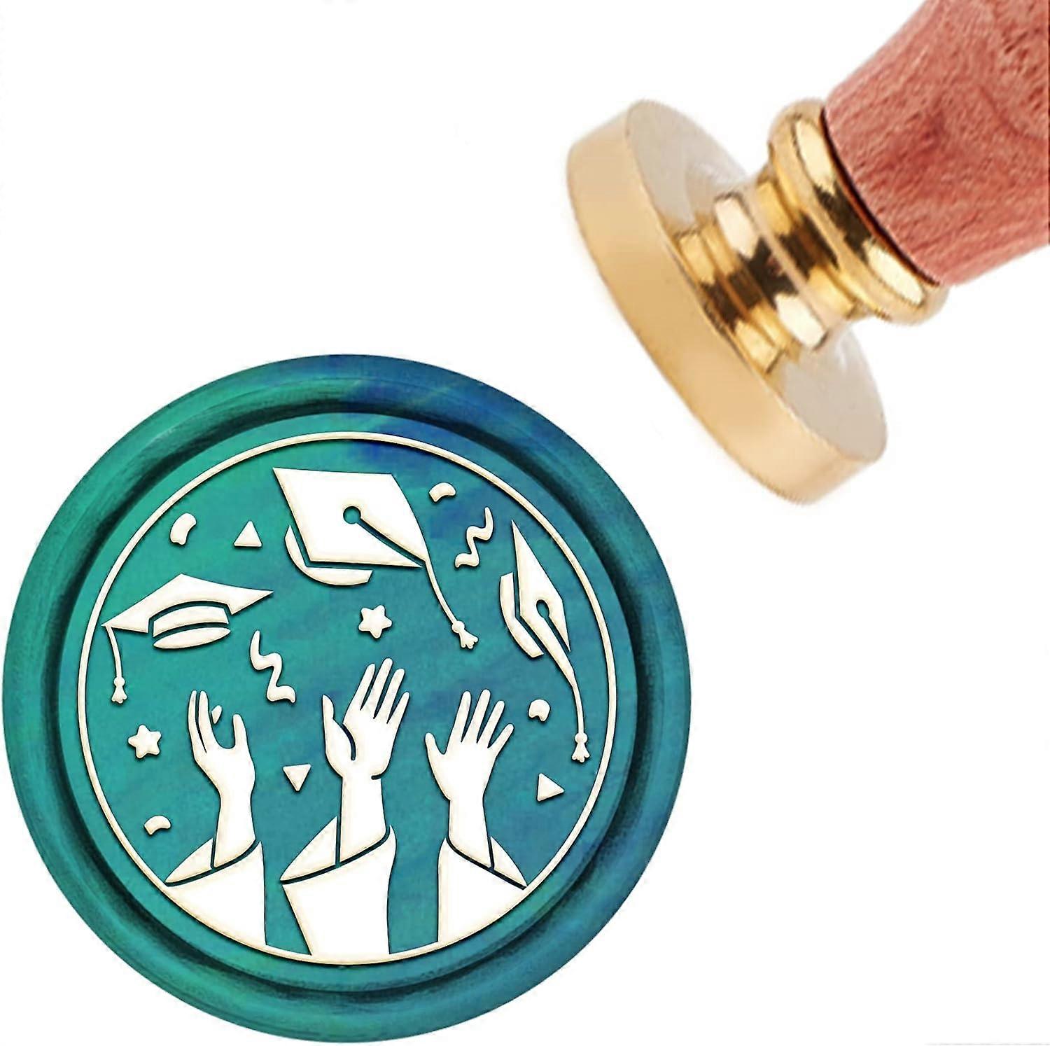 Wax Seal Stamp Graduation Cap Vintage Sealing Wax Stamps 30mm Removable Brass Head Sealing Stamp with Wooden Handle for Wedding Invitations Envelope C
