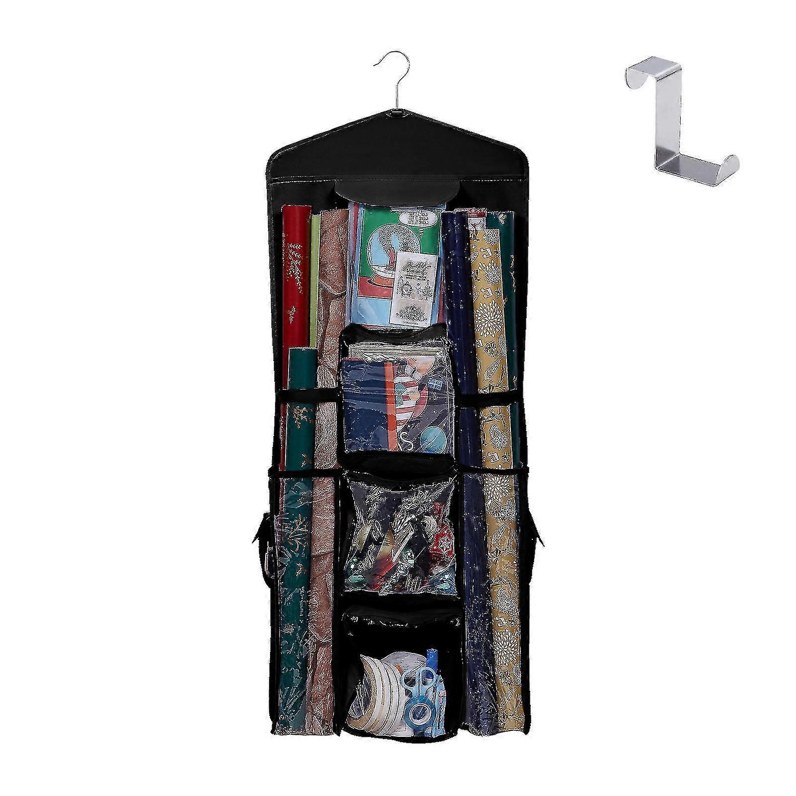 منظم تغليف الهدايا المعلقة على الوجهين ، تخزين حقيبة هدايا ورق التغليف ، توفير المساحة ، 15x40 بوصة