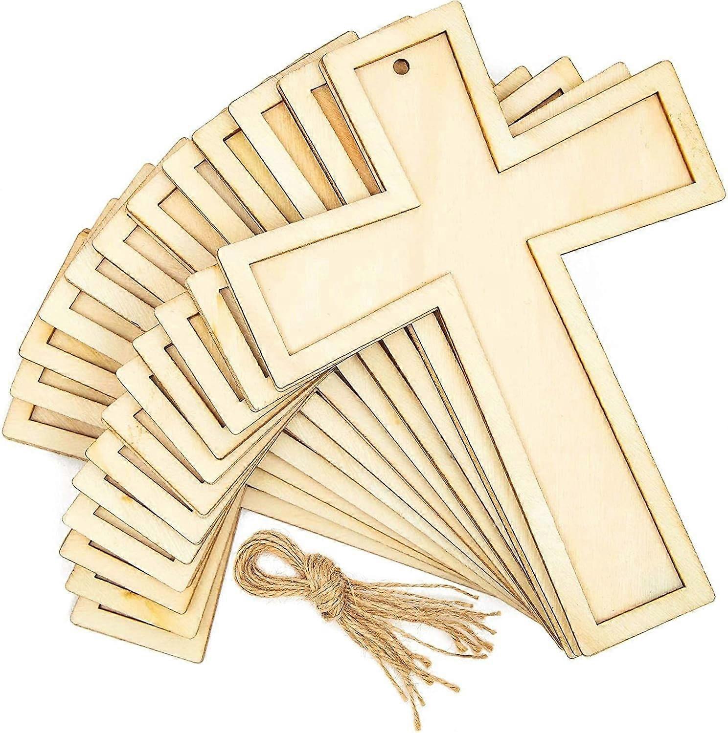 Unfinished Wood Cross with Jute String for DIY Projects (12 Pack)
