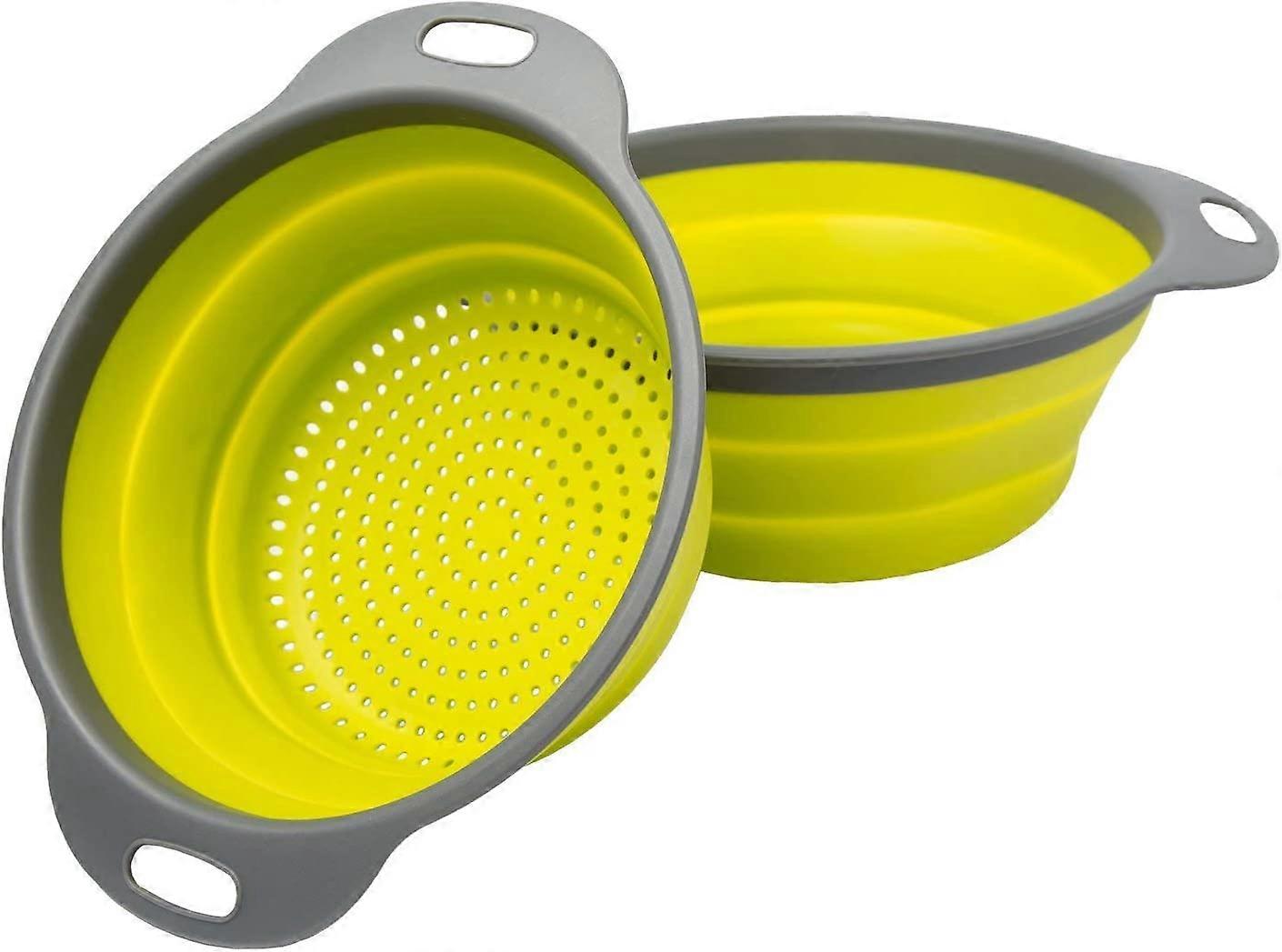 Colander Set - 2 Collapsible Colanders (Strainers) 2 Folding Strainers Sizes 8" - 2 Quart and 9.5" - 3 Quart Green