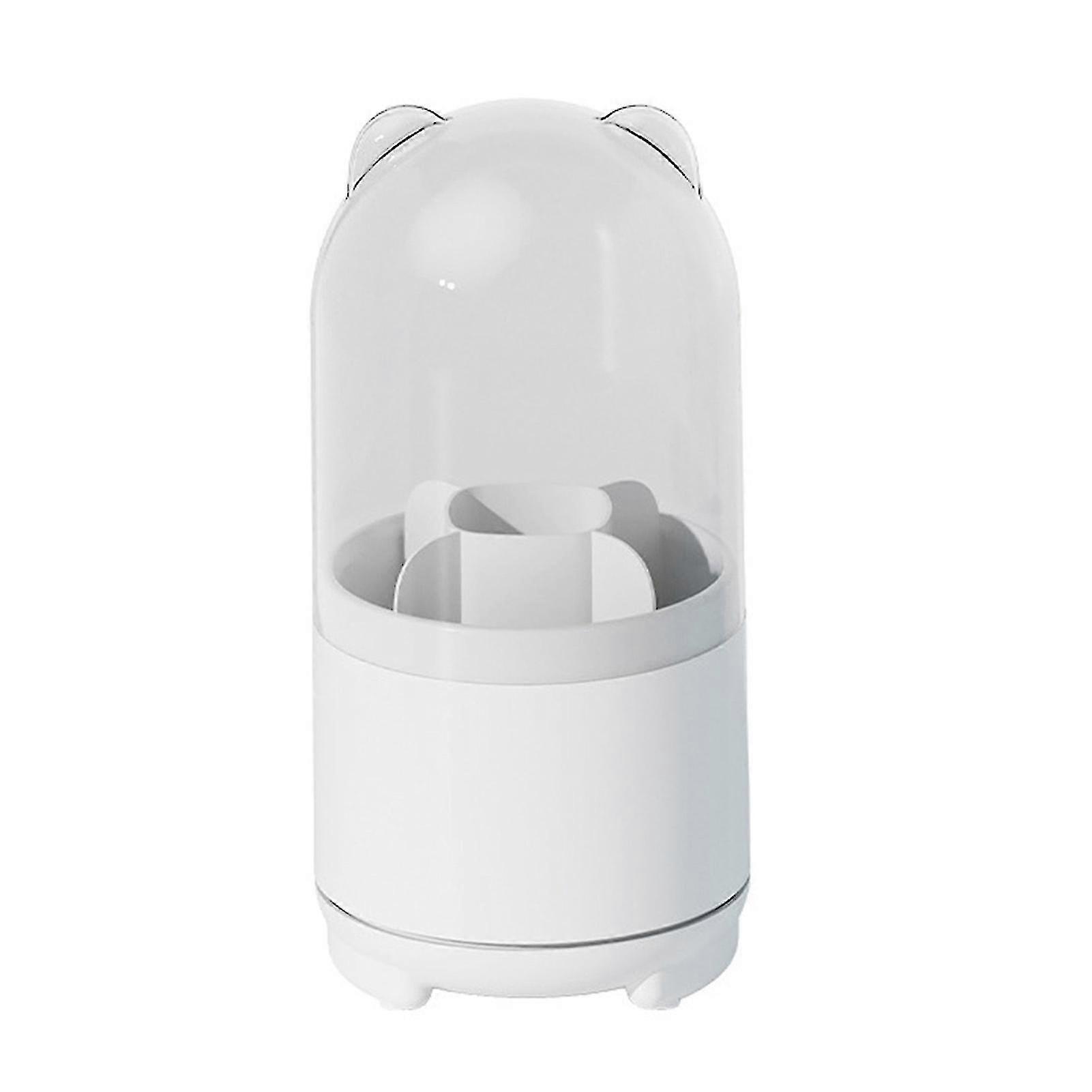 Makeup Brush Holder - Large Capacity, 360 Degree Rotating Design, Transparent Lid (White)