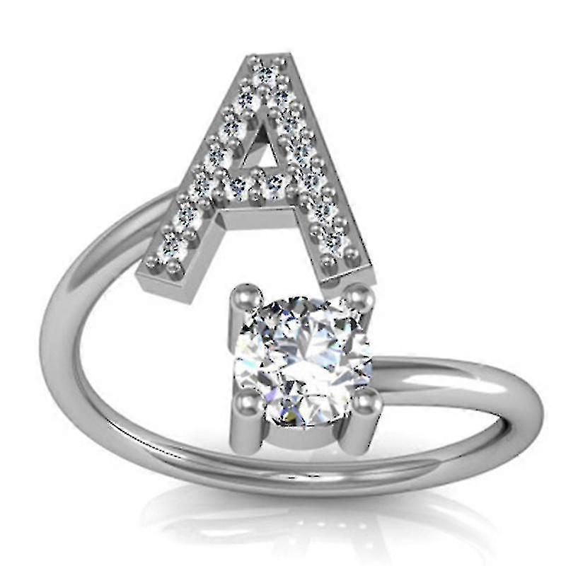 Silver Letter A Diamond Open Ring - Alfabeto plateado de moda A Diamond Open Ring