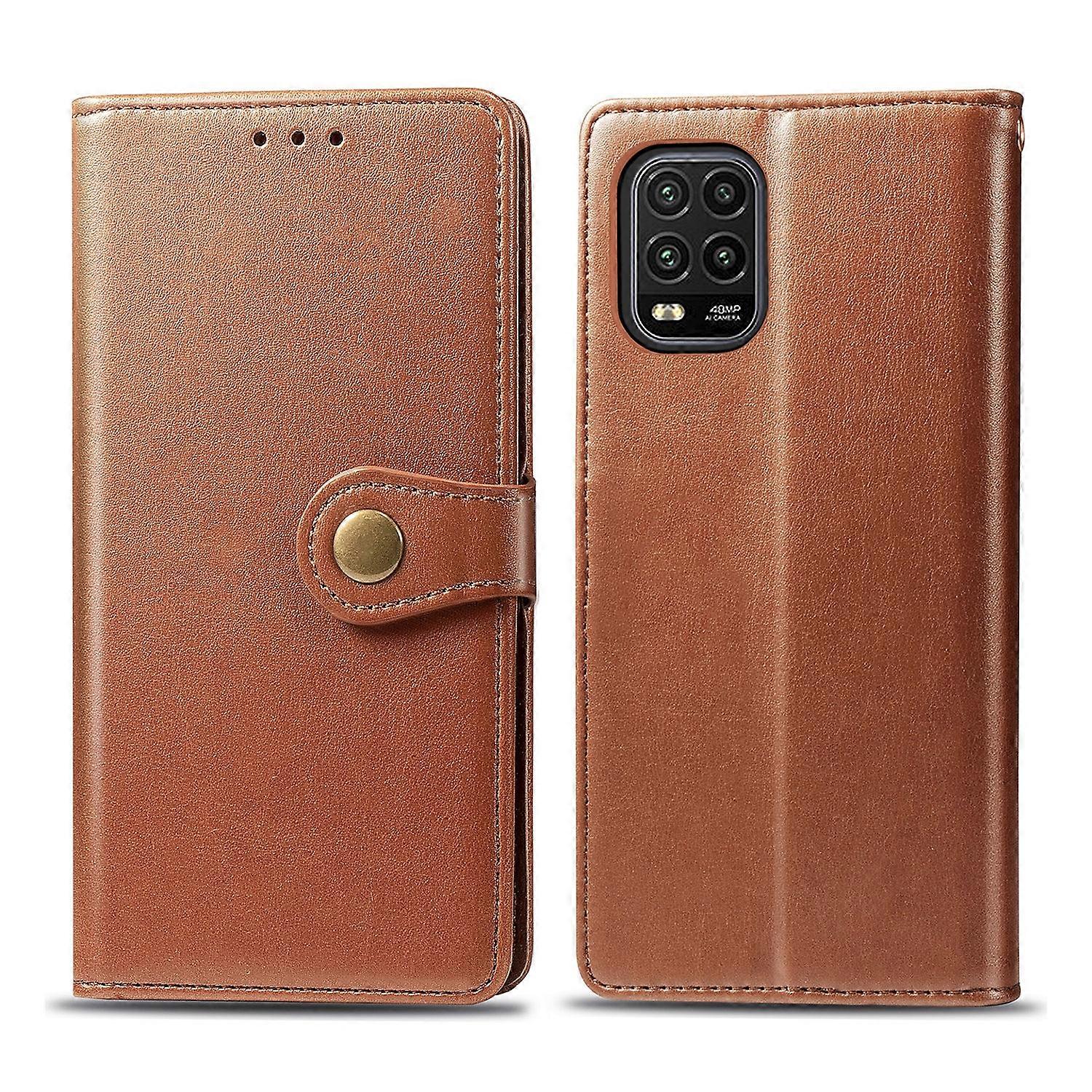Per Xiaomi Mi 10 Lite 5G Custodia in pelle tinta unita retrò per Xiaomi Mi 10 Lite 5G Brown