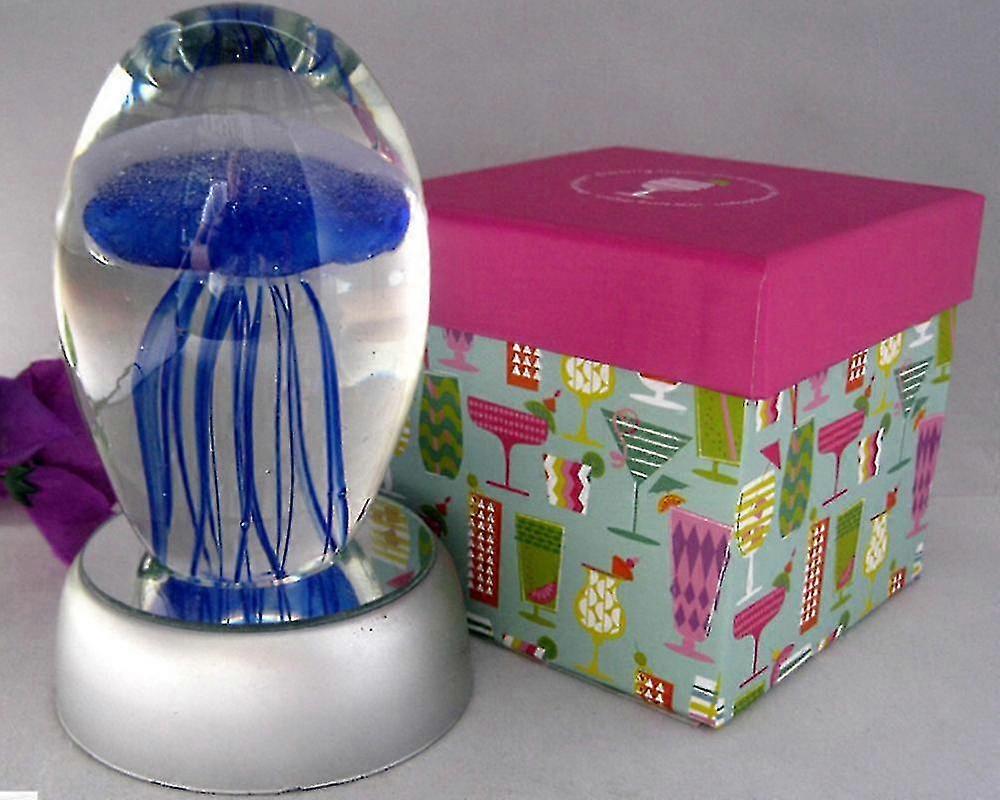 Glass Black Glowing Jellyfish Paperweight Glow In The Dark With Led Base