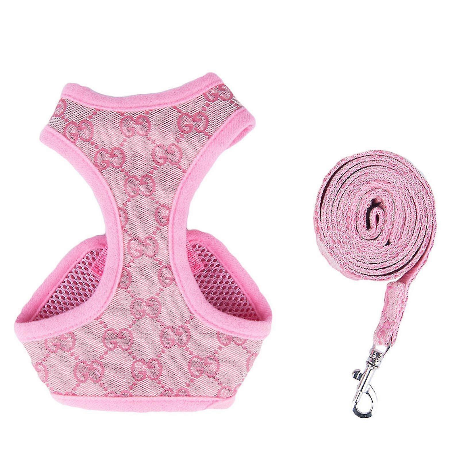 Dog and Cat Harness Leash Adjustable Escape Proof Vest Breathable Polyester for Walking Training Pink L