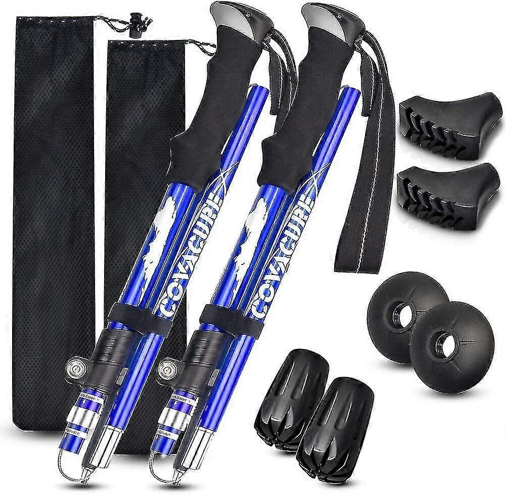 Trekking Poles - 2 Pack Collapsible Aluminum Hiking Poles With Quick Lock System, Folding, Telescopic, Ultralight For Senior Trekking, Backpacking, Hi