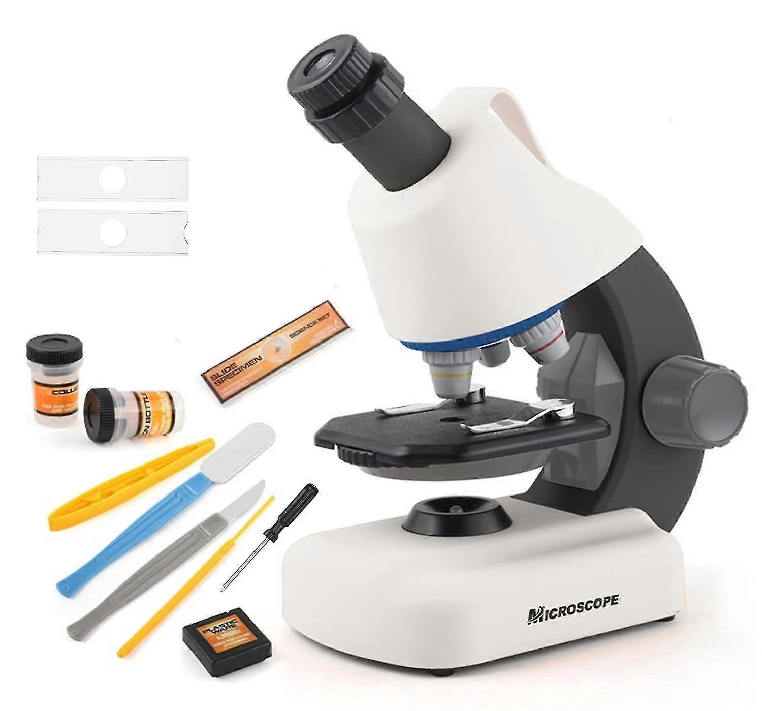 Children's Microscope 100x-1200x, Beginner Microscope Kit, With Microscope, Plastic Slide Sample, Led Light, Scientific Experiment Stem Kit