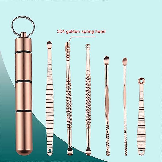 6 Pcs/Set Stainless Steel Spiral Ear Pick Spoon Ear Wax Removal Cleaner Multifunction Portable Ear Pick Ear Care Cleaner Tool