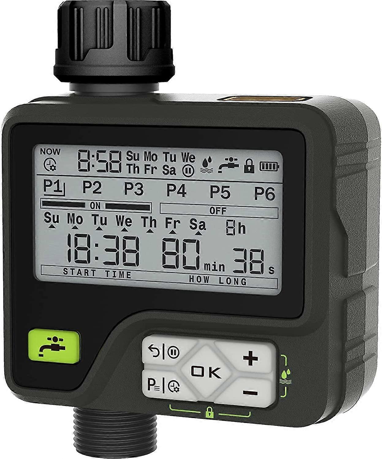 Dww- Automatic Garden Watering Programmer with Rain Sensor, Timer for Sprinkler, Irrigation System Controller, 6 Independent Programs