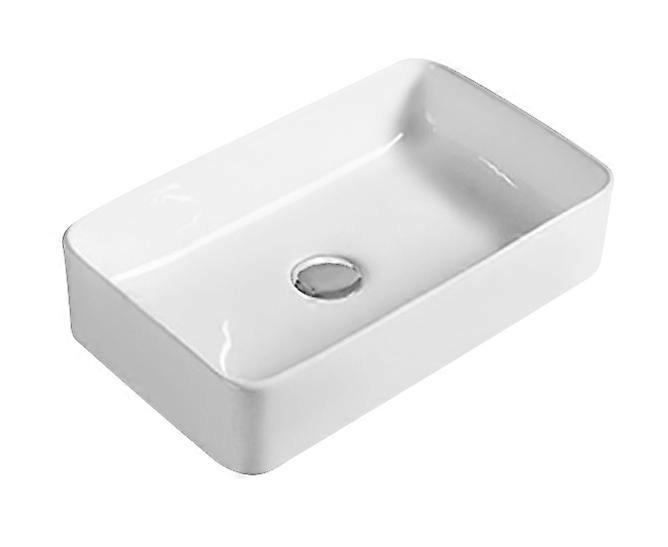 Rectangular 1 Tap Hole Ceramic Countertop Vessel without Overflow - 465mm Faucet