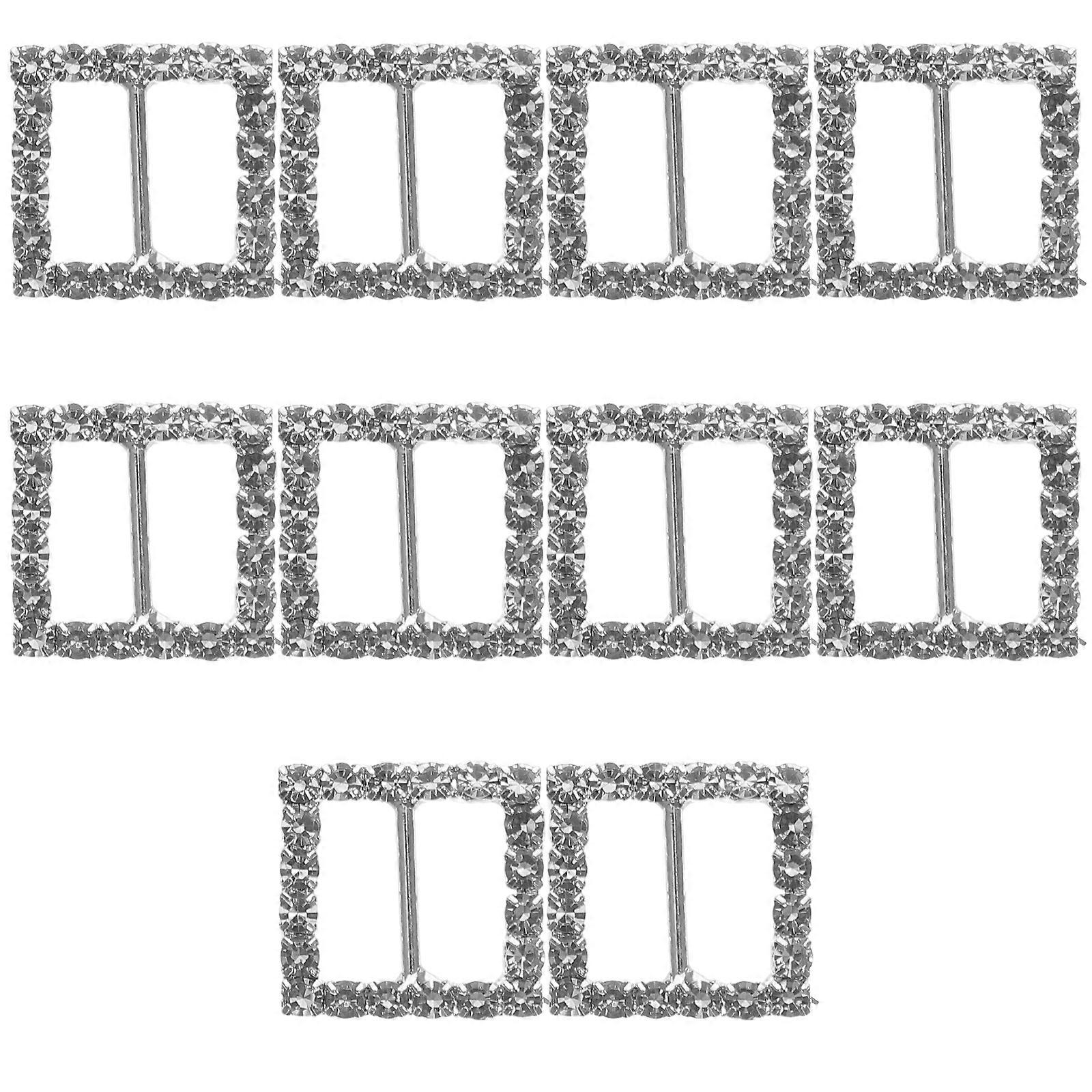 10 قطع مربع على شكل حجر الراين مرصع الشريط مشبك المتزلجون لهدية الزفاف الحرفية DIY (فضي)