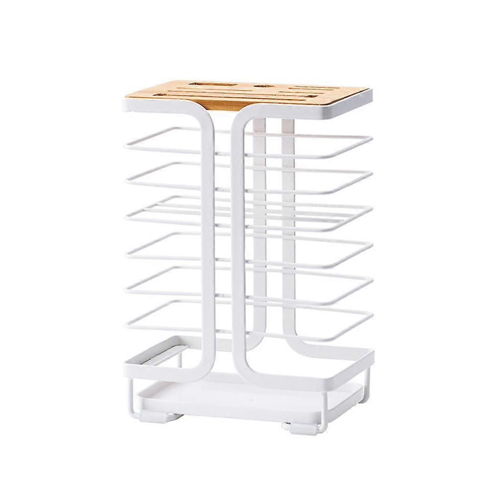 Kitchen Knife Holder with Drain Tray Wrought Iron Storage Rack Organizer Tools