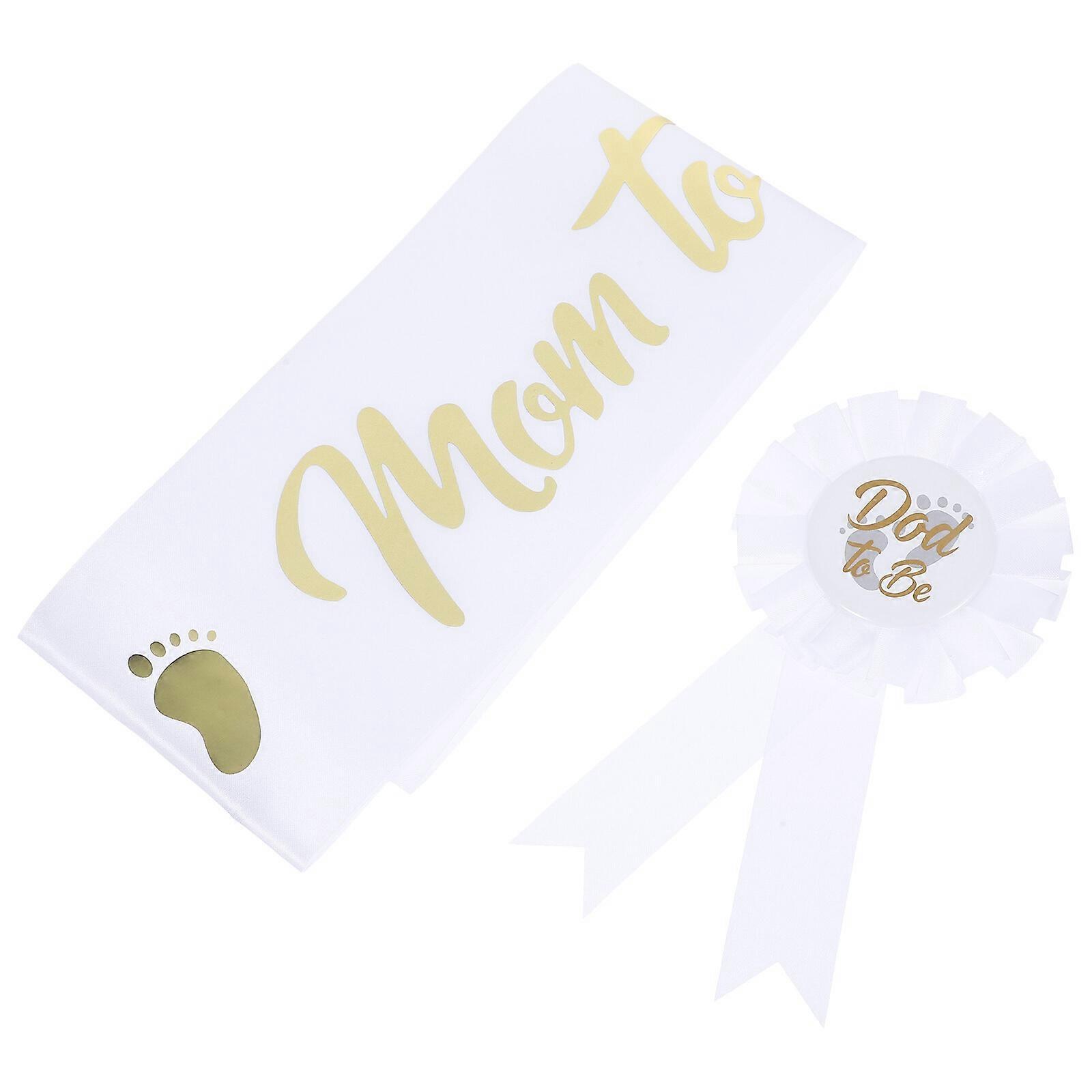 1 Set Mom to Be Sash Dad to Be Pin Baby Shower Sash Decoration Decorative Badge Pin