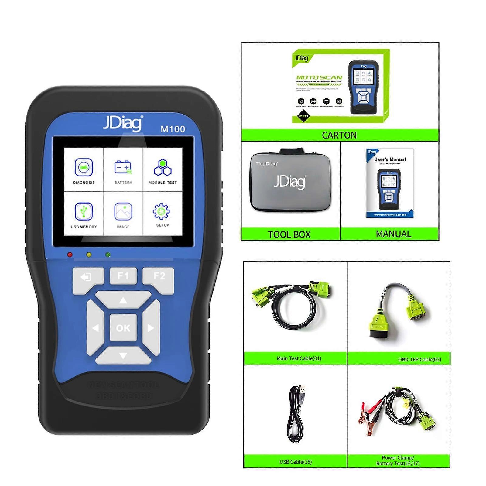 JDiag M100 Motorcycle Scanner Diagnostic Tool Handheld Multifunction Moto Scan ABS Engine Code Reader For KTM Kawasaki Suzuki