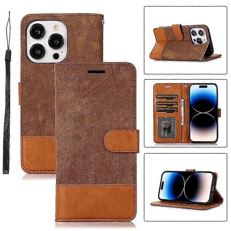For Iphone 14 Pro Splicing Leather Phone Case(brown)