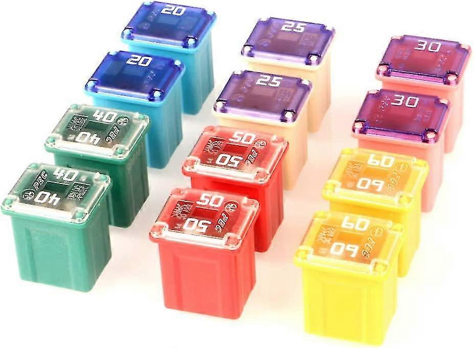 Formet 12stk Lavprofil Jcase Block Fuse Auto Fuse Til Lastbiler Biler Og Suvs (20a/25a/30a/40a/50a/60a,2stk hver)