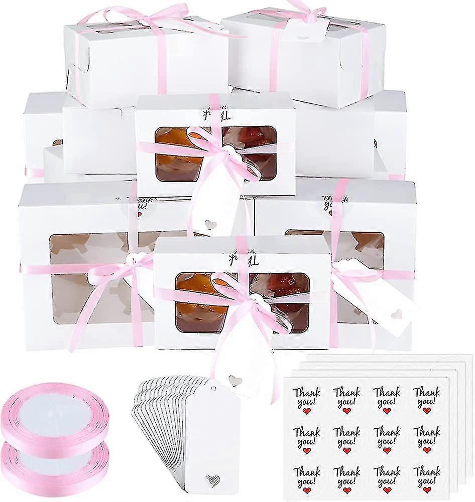 30 Pack Cupcake Boxes Gift Boxes With Window, 3 Size Cake Boxes Cupcake Holder