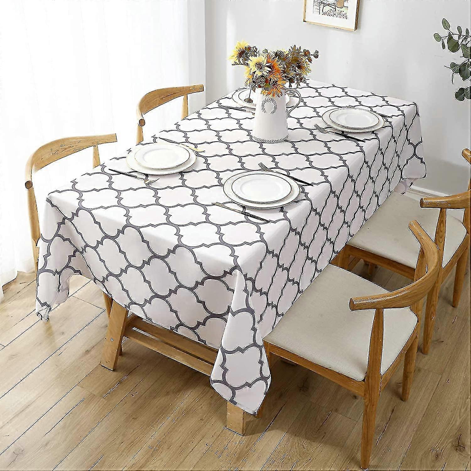 Wekity مفرش المائدة لطاولات مستطيلة للماء الساتان مقاومة للغسل طاولة طعام حامي للعطلات، حفلات، أبيض ورمادي، 52 × 70 بوصة