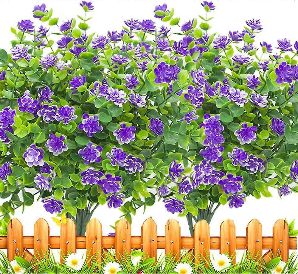 8 Bundles Artificial Outdoors Flowers (Purple-Eucalyptus)