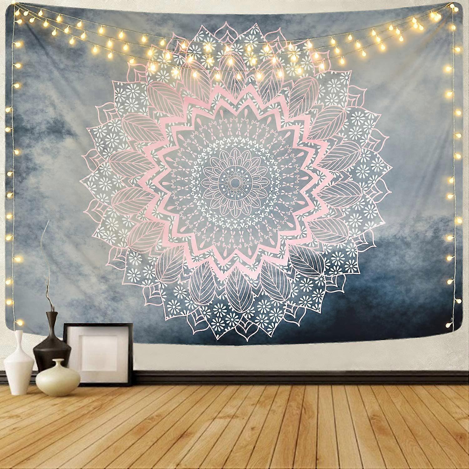 Mandala Vägg Gobeläng Lotus Indisk Gobeläng Bohemian Orientalisk Gobeläng Blomma Vägg Decor GråRosa