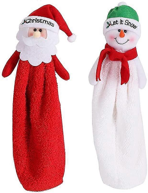 per 2 x asciugamani di Natale, asciugamani di Babbo Natale, tessuto di flanella per bagno e cucina
