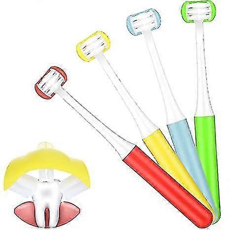 4pcs Autism Toothbrush For Special Needs Soft Wrap-around Training Tooth Brush Saving Time For Kids 3d Toothbrushes 3 Sided