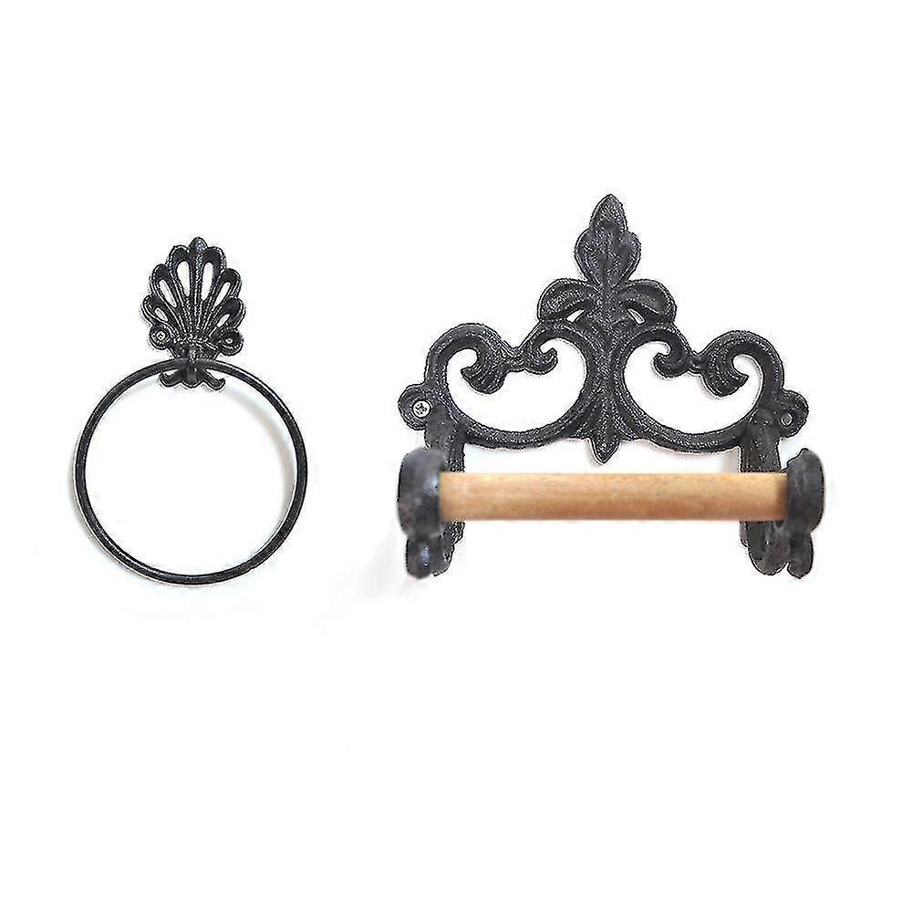 Black Toilet Roll Holder Towel Holder Set,bathroom Cast Iron Towel Ring Toilet Roll Holder Wall Mou