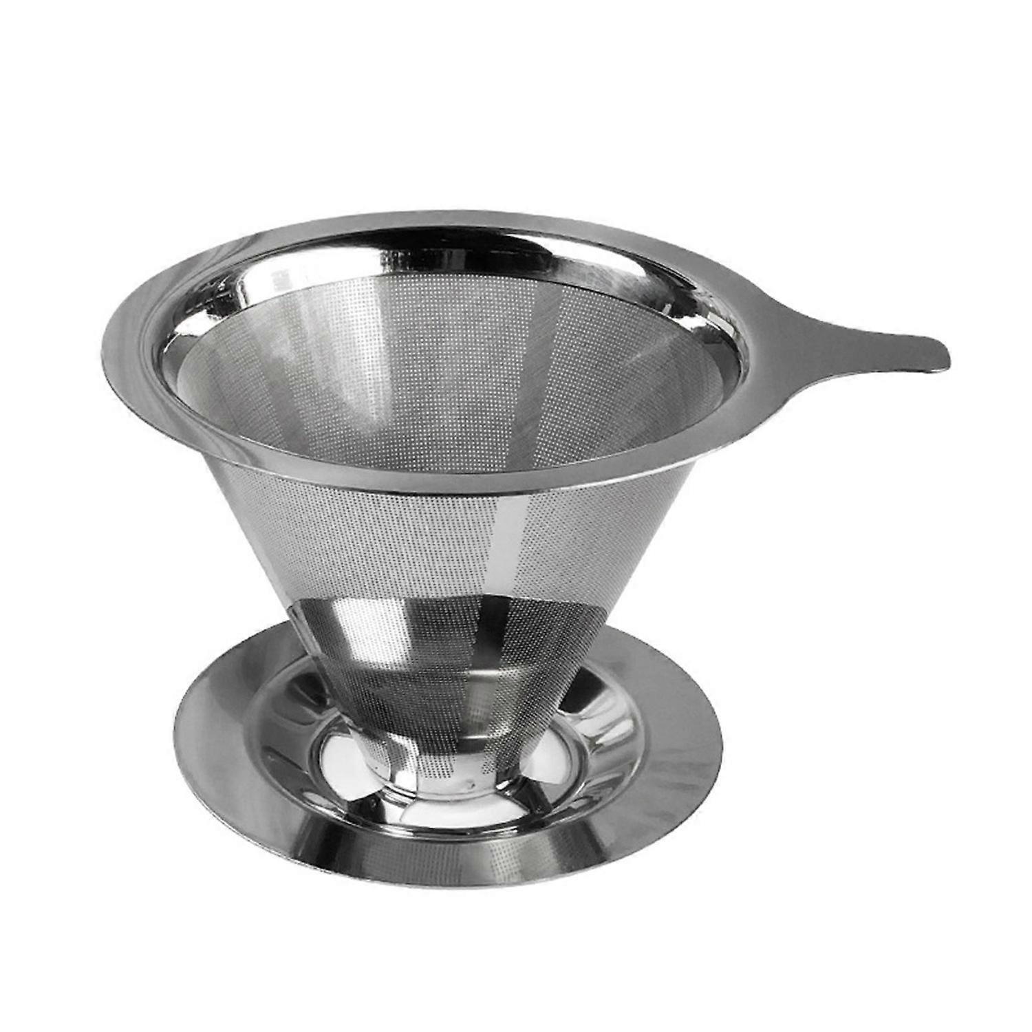 1 Set Coffee Funnel Filter Stainless Steel Coffee Dripper Heat-resistant Reusable Cone Filter for