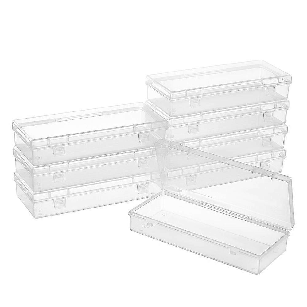 10Pcs Rectangle Transparent Plastic Bead Containers Clear Box Case with Hinged Lid for Beads Stickers Ornaments (6.1"x2.5"x1.2")
