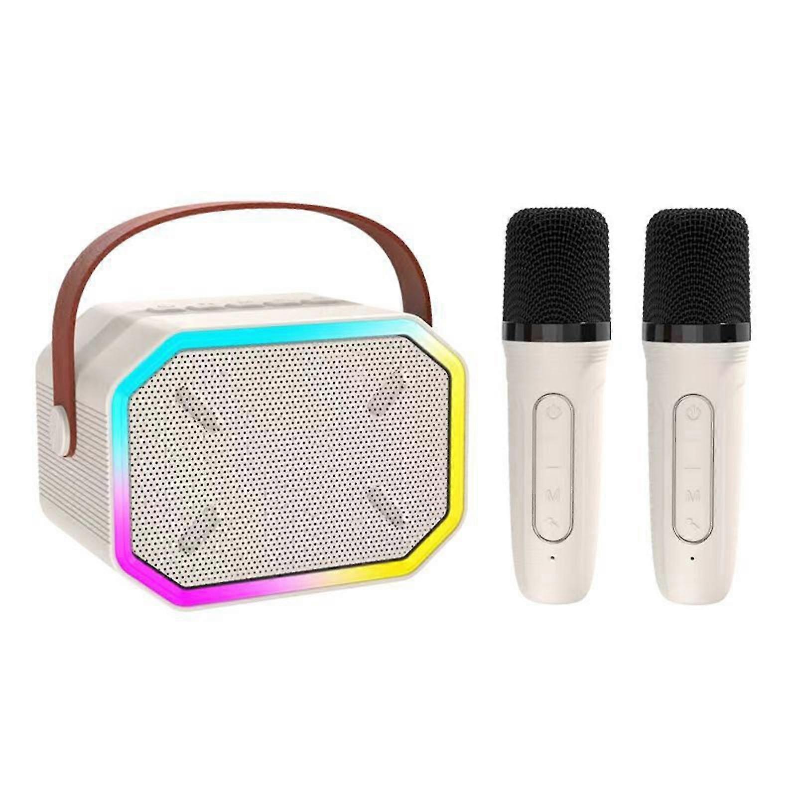 子供用ミニカラオケマシン、2ワイヤレスマイク付きポータブルカラオケBluetoothスピーカー、カラフルライト、カラオケ機器