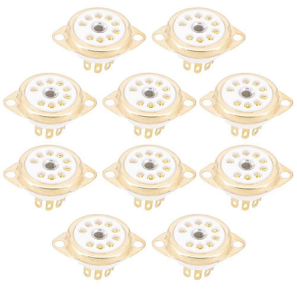 10PCS Céramique B9A Plaqué Or 9Pin Tube À Vide Socket Panneau De Châssis Montage pour ECC81 ECC82 ECC83 EL84 6922 Tube À Vide