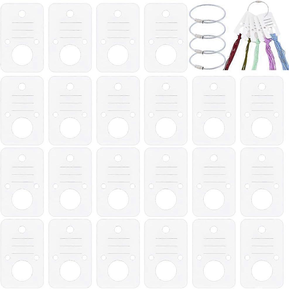 100Pcs Rectangle Floss Thread Drops White Paper Winding Thread Card Embroidery Thread Bobbins Organiser with 4Pcs Iron Hanging Ring for Sewing Storage