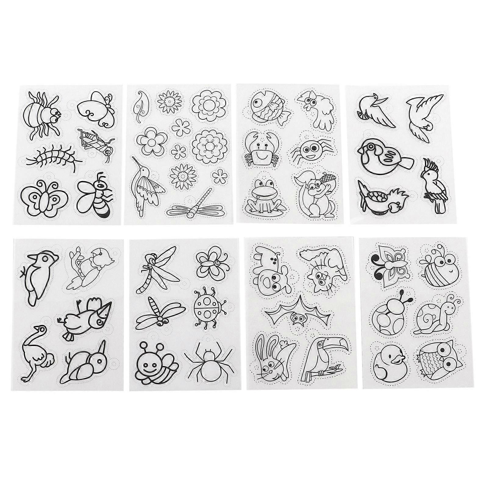 Heat Shrink Sheets 8 Pcs Hand Painted DIY Printing with Pattern Filling for Kids Craft School Project DIY OrnamentsBird Series JS 83