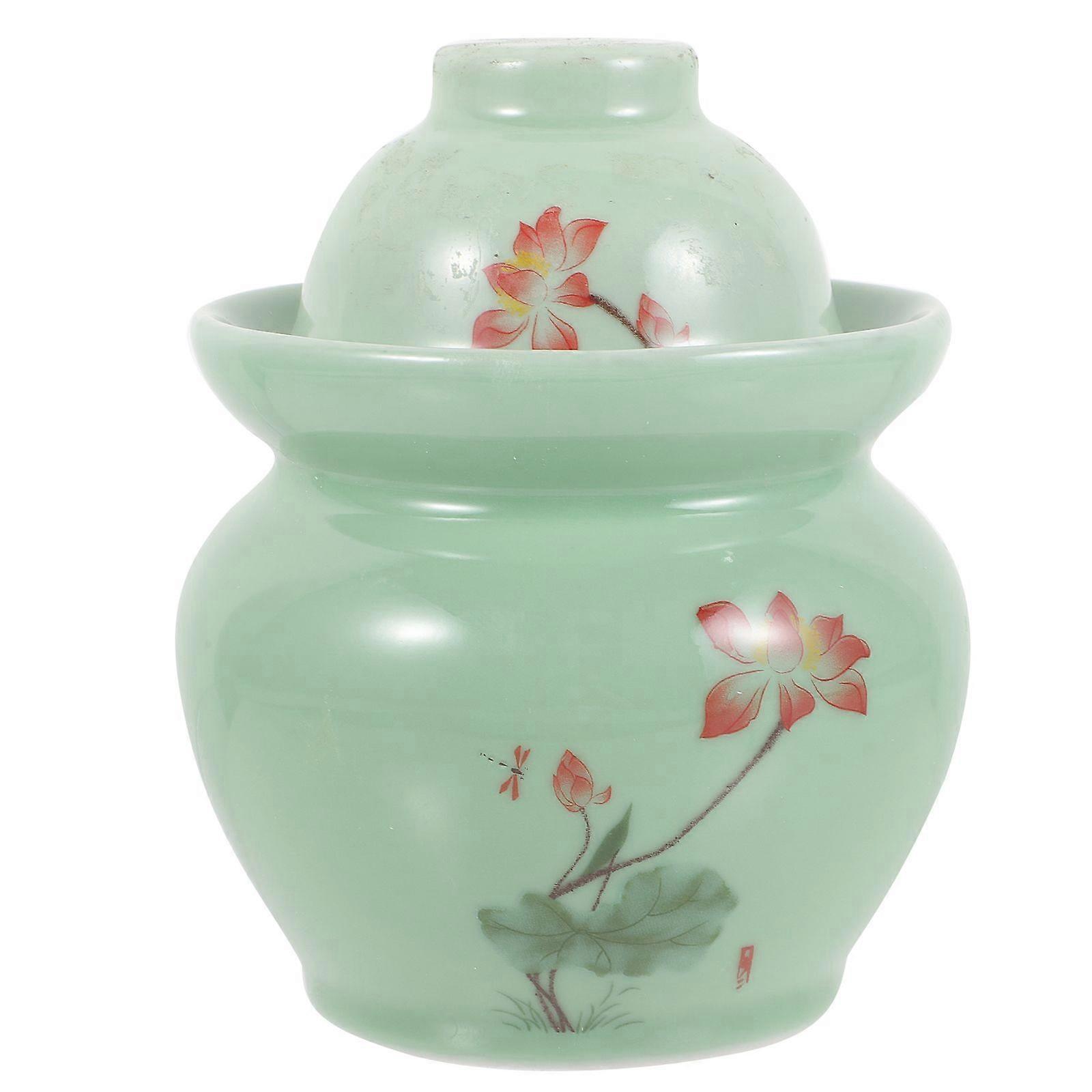Pickle Jar Chinese Style Ceramic Pickle Container Ceramic Storage Jar with Lid