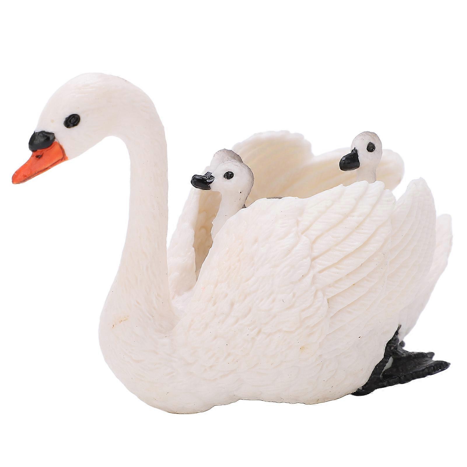 White Swan Ornament Carrying Small Swans High Simulation Lifelike Animal Model Educational Toy
