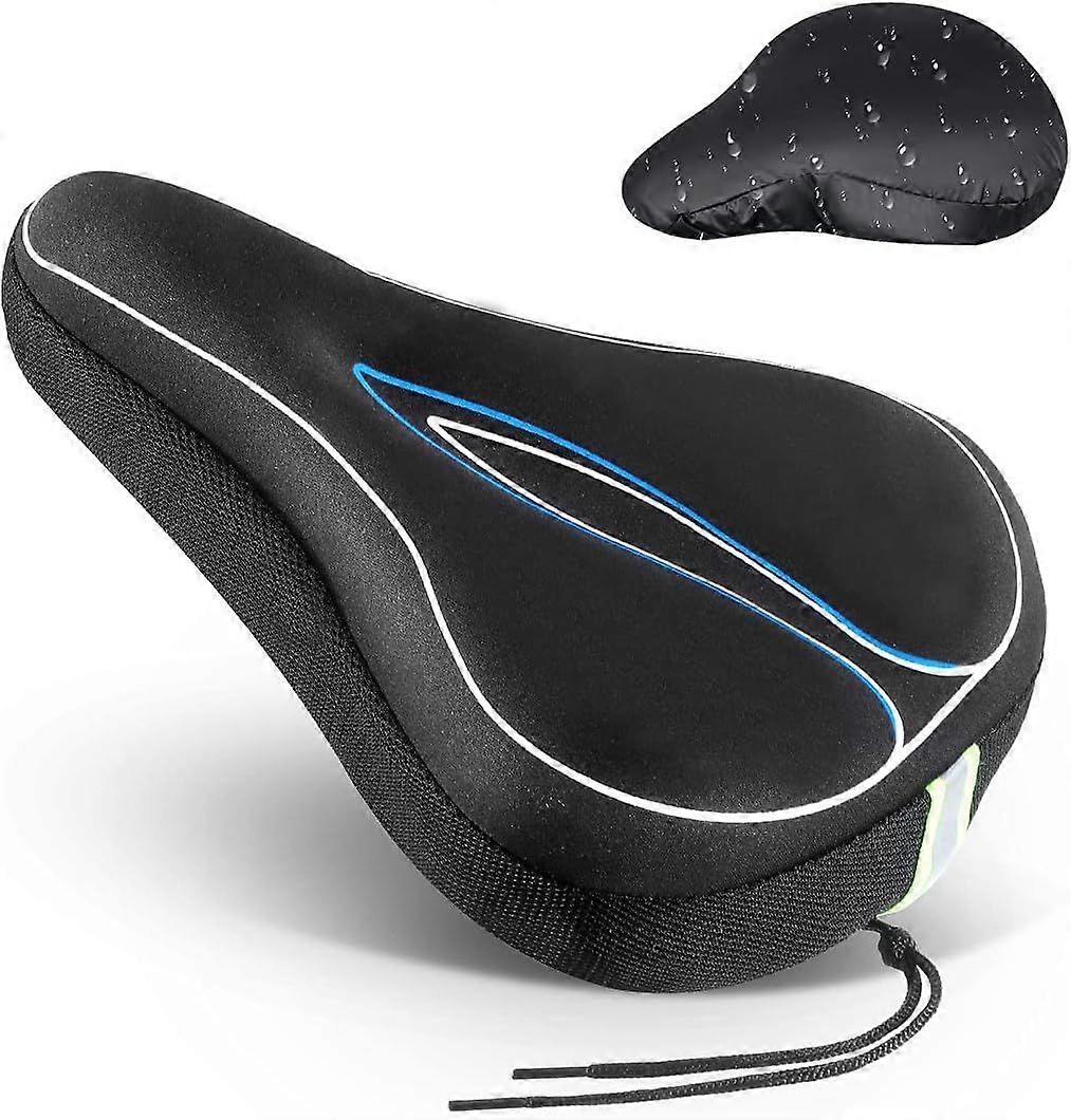 Memory Foam Bike Seat Cover with Reflective Strip - Blue