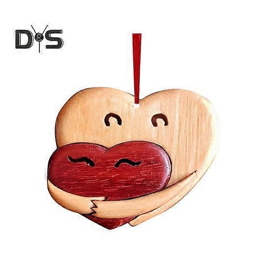 Double Heart Pendant Love Hugging Design Heart Shape Wooden Romantic Love Symbol Valentines Day Gift Window Car Bag Decoration Charm