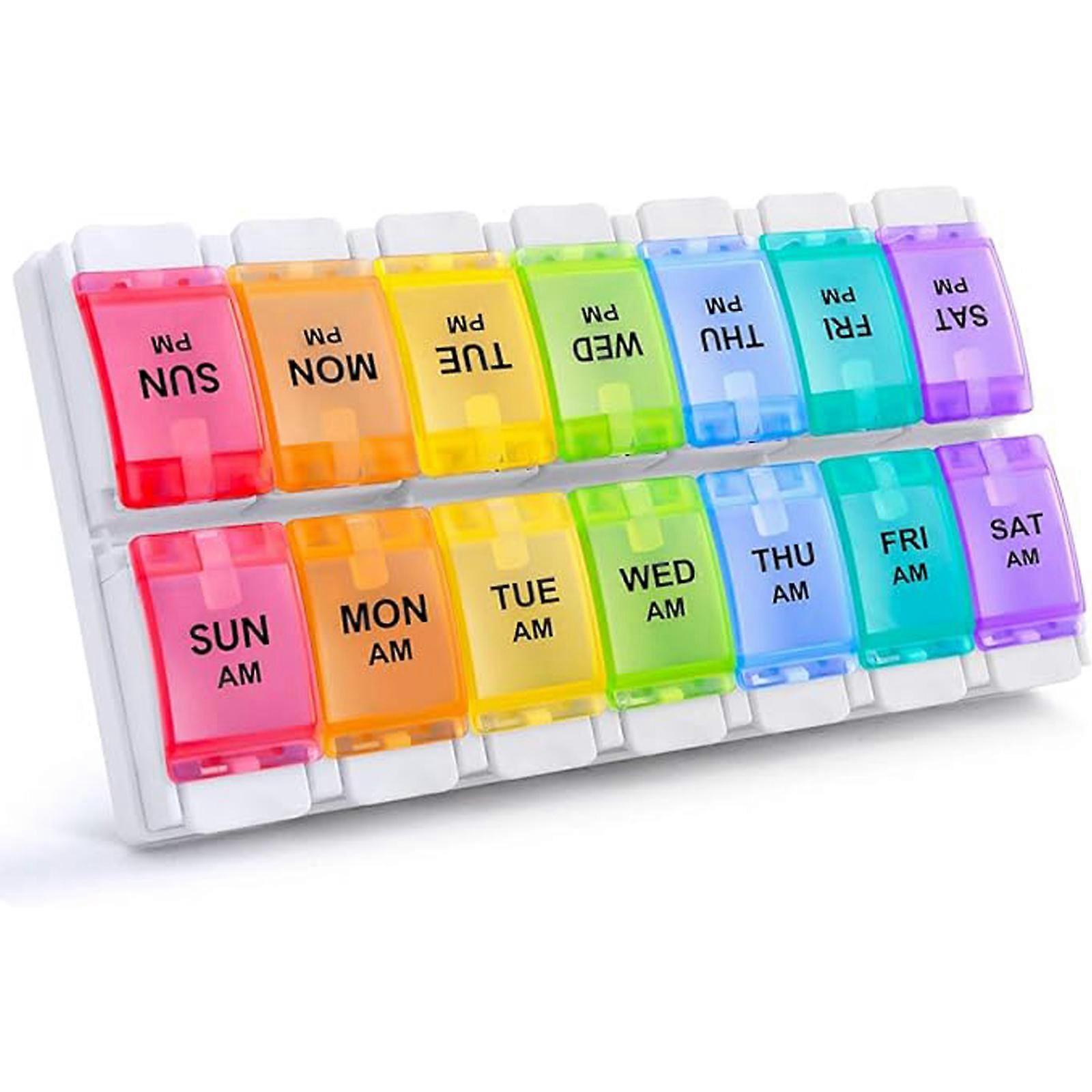 Double Row Button 7 Day Pill Box Weekly Medication Organizer