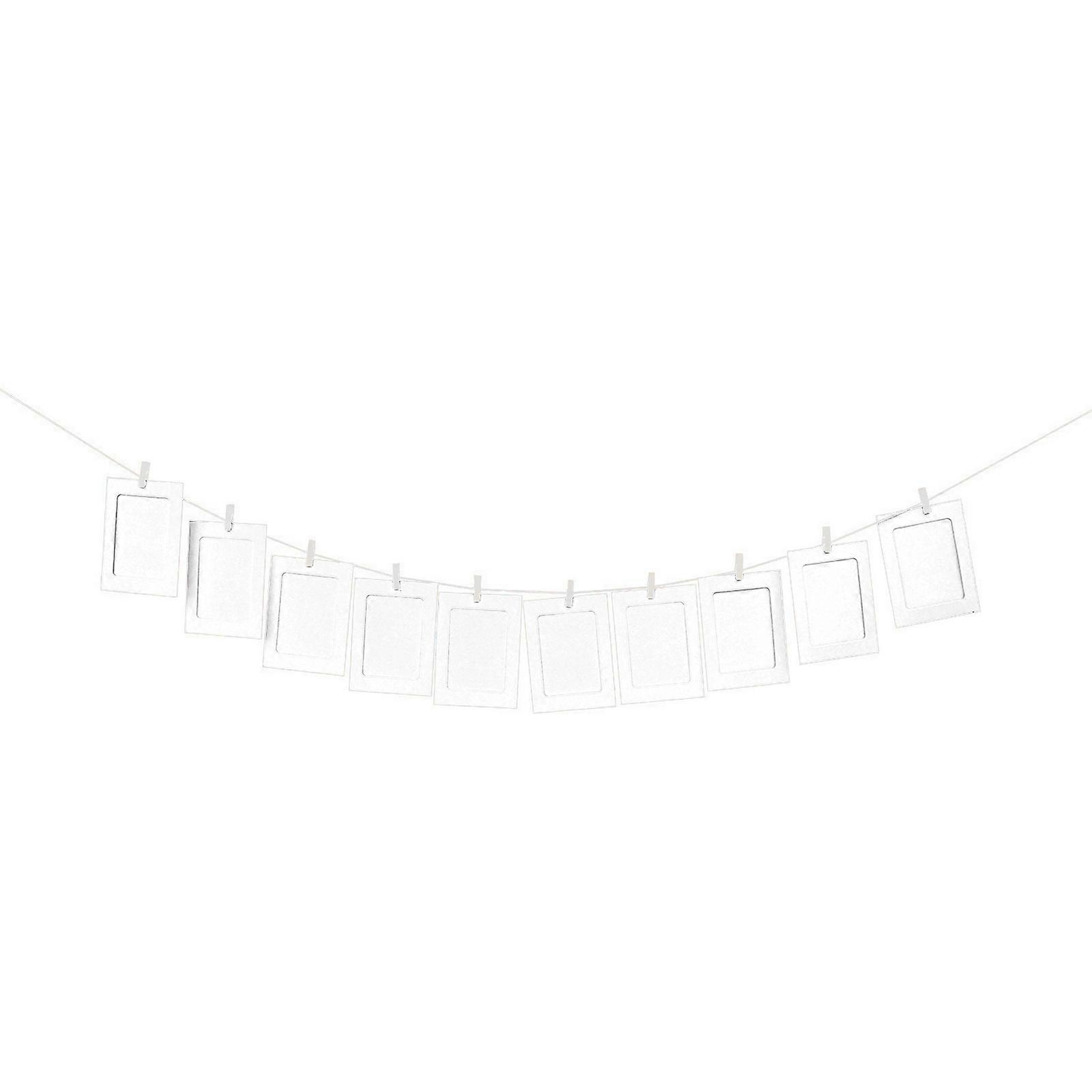 Combination Paper Frame 10 Pcs with Clips Hemp Rope DIY Set Accessory for Home Wall Hanging Photos Album Picture Frames White 5 inches