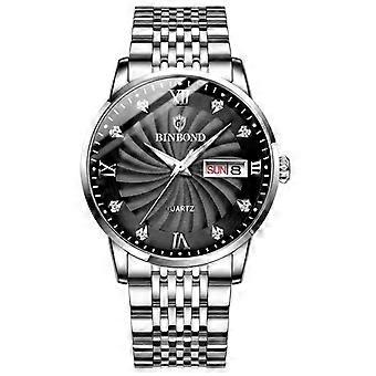 BINBOND B3034 Diamond 30m Waterproof Business Watch Men's Butterfly Buckle Luminous Quartz Watch