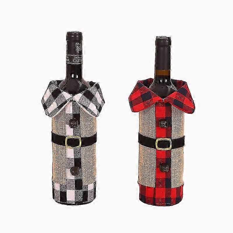 قطعتان من غطاء زجاجة النبيذ المنقوش لعيد الميلاد مع طوق زجاجة النبيذ وتصميم زر لتزيين حفلات عيد الميلاد