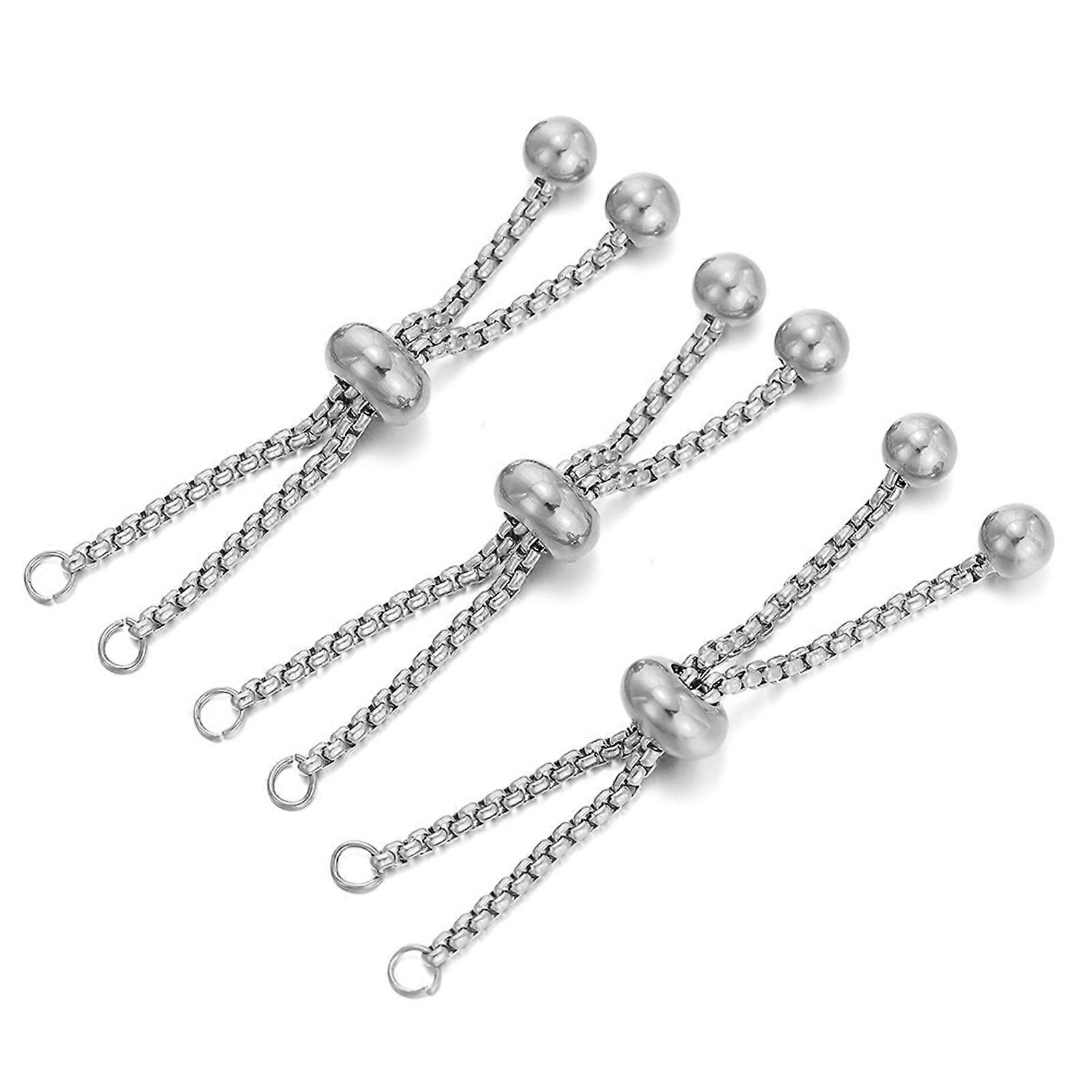 3 Pack Stretchable Chain Jewelry Extension Chain Stainless Steel Texture Stretchable Chain for Bracelets and Accessaries Silver 4.5cm