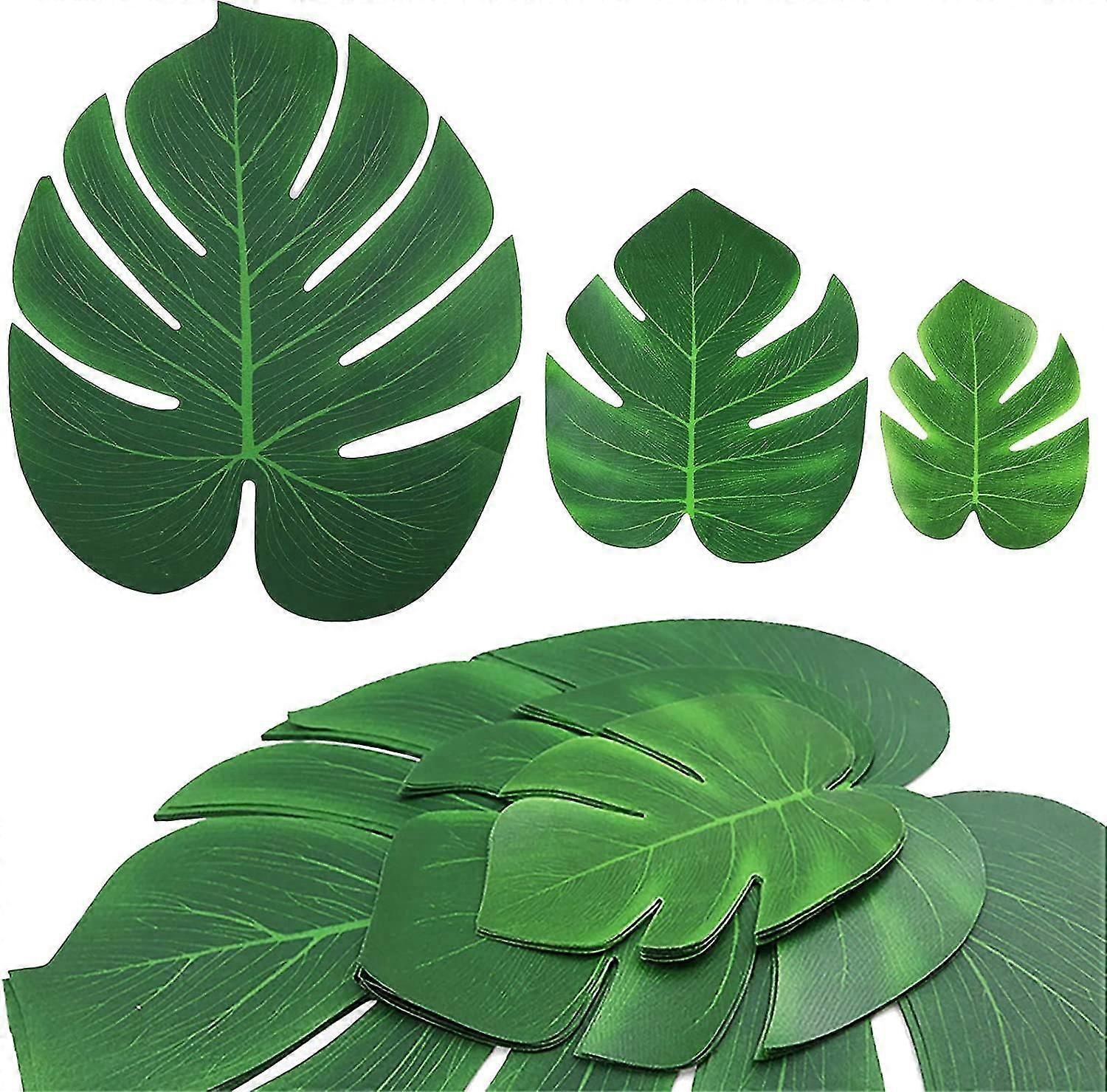 90個の人工熱帯のヤシの葉パーティーデコレーションモンステラフェイクハワイアンパーティーデコレーション用の大きな緑の葉