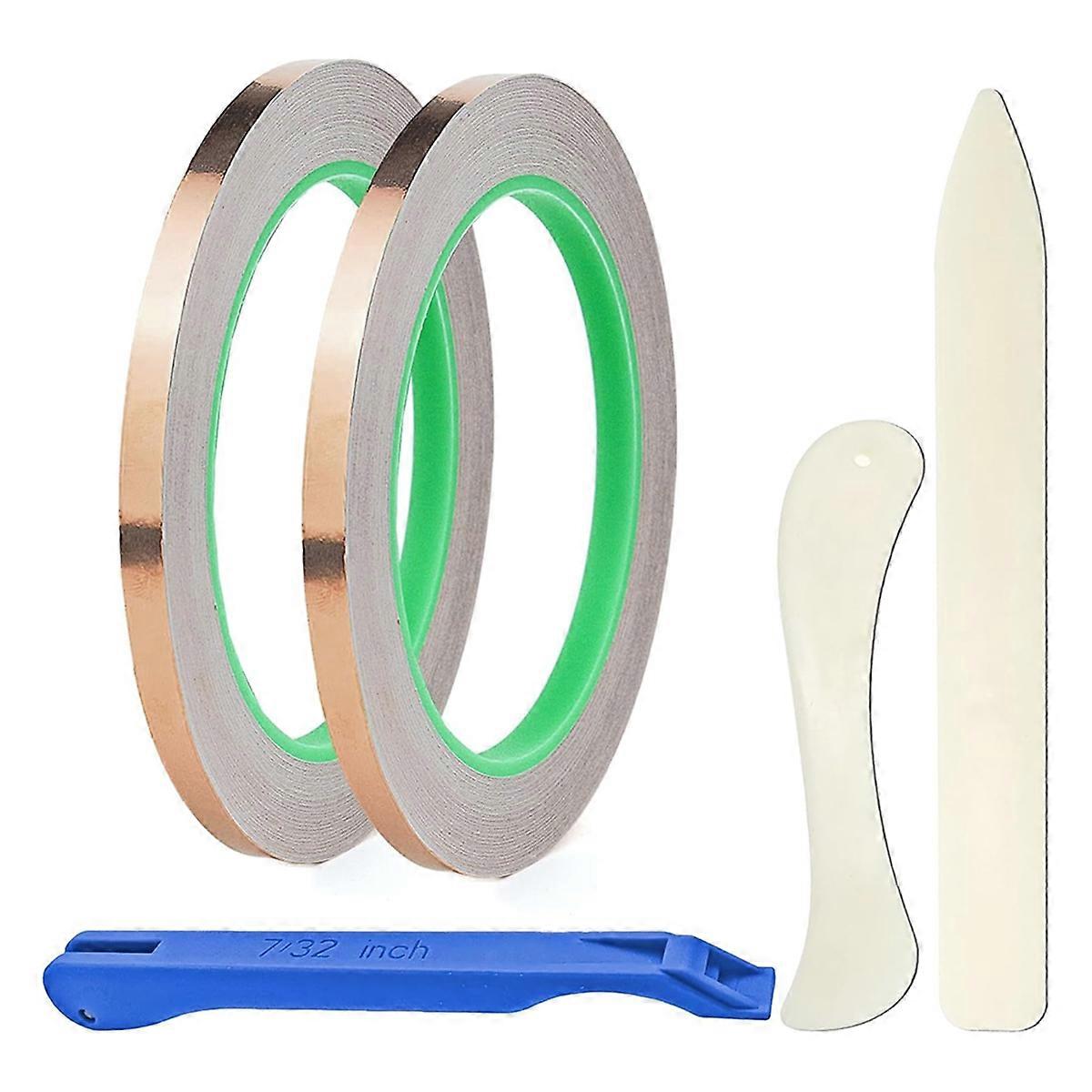 7/32 Copper Foil for Stained Glass,Copper Reactive Foil with Double-Sided Conductive - Deco,32.8 Yards with Foiling Tool