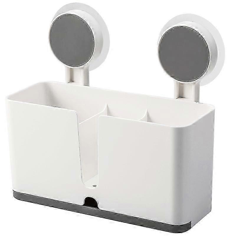 Kitchen Counter Sink Area Organizer With 2 Suction Cups white